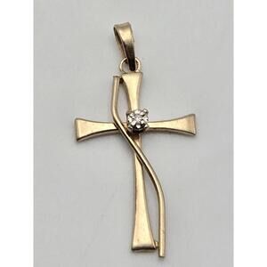 10k Solid Gold Cross Pendant with Diamond Accent Christian